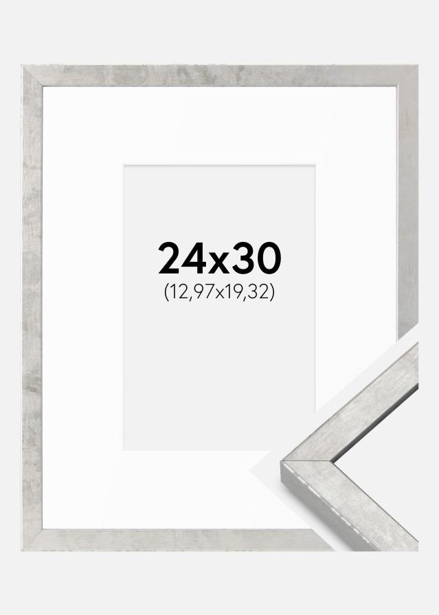Cadre Ares Argent 24x30 cm - Passe-partout Blanc 5,5x8 inches