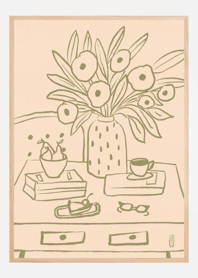 My Desk Still Life Line Art Poster