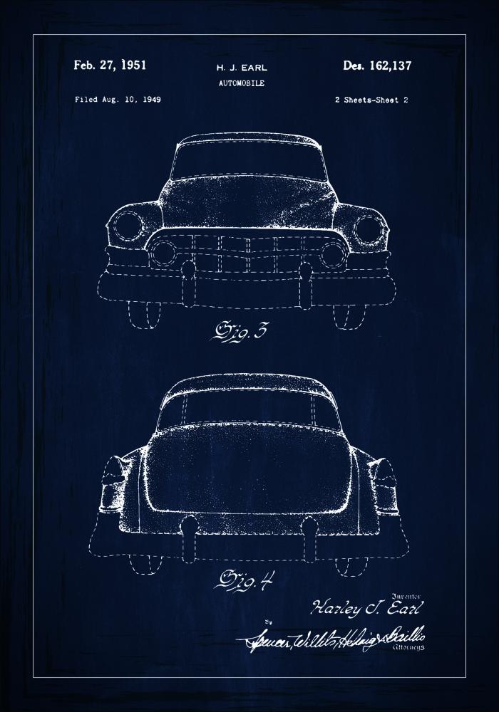 Dessin de brevet - Cadillac II - Bleu Poster