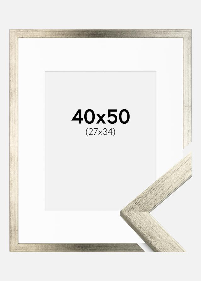 Cadre Stilren Argent 40x50 cm - Passe-partout Blanc 28x35 cm