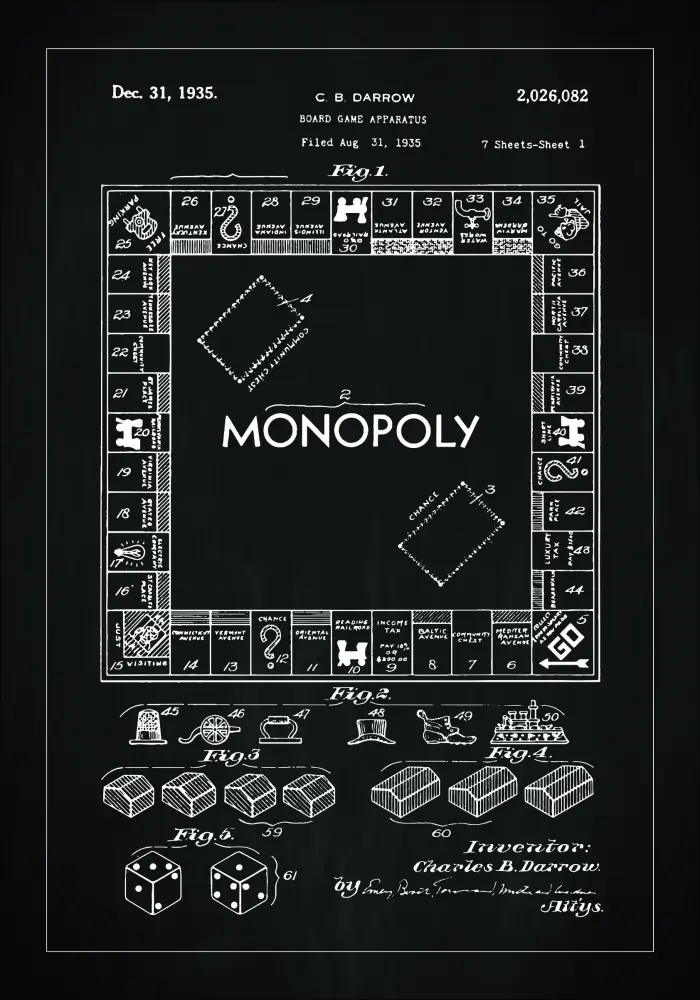 Dessin de brevet - Monopoly I - Noir Poster