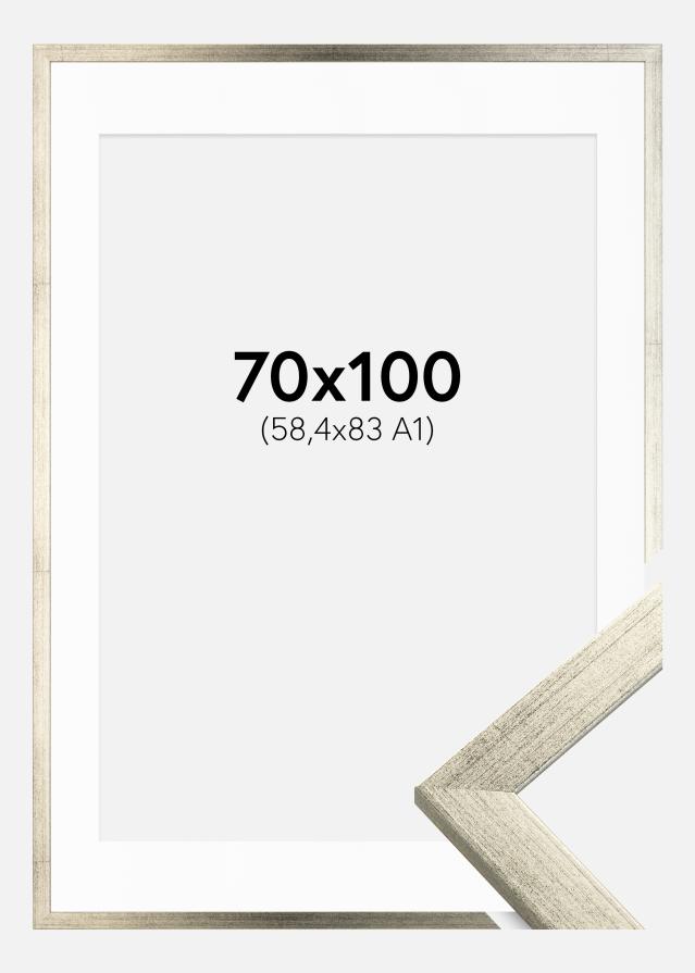 Cadre Stilren Argent 70x100 cm - Passe-partout Blanc 59,4x84 cm