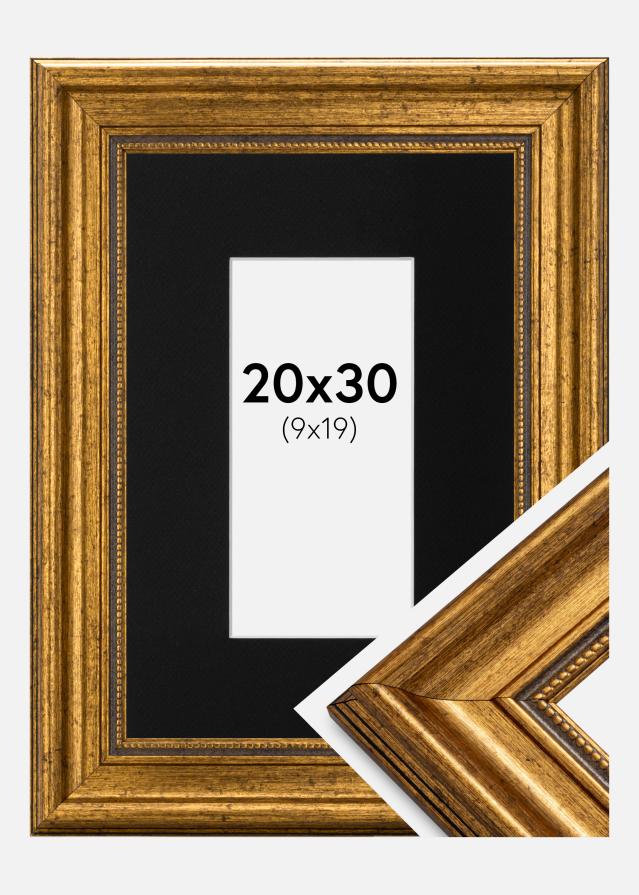 Cadre Rococo Or 20x30 cm - Passe-partout Noir 10x20 cm