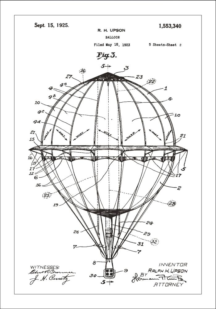 Dessin de brevet - Montgolfière - Blanc Poster