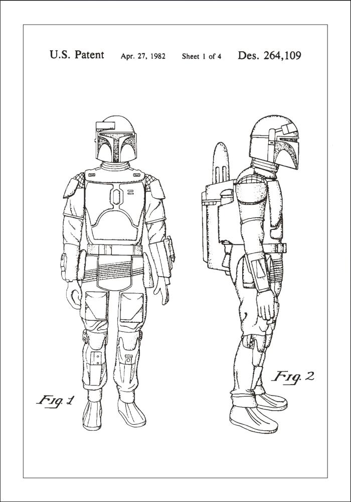 Dessin de brevet - Star Wars - Boba Fett - Blanc Poster