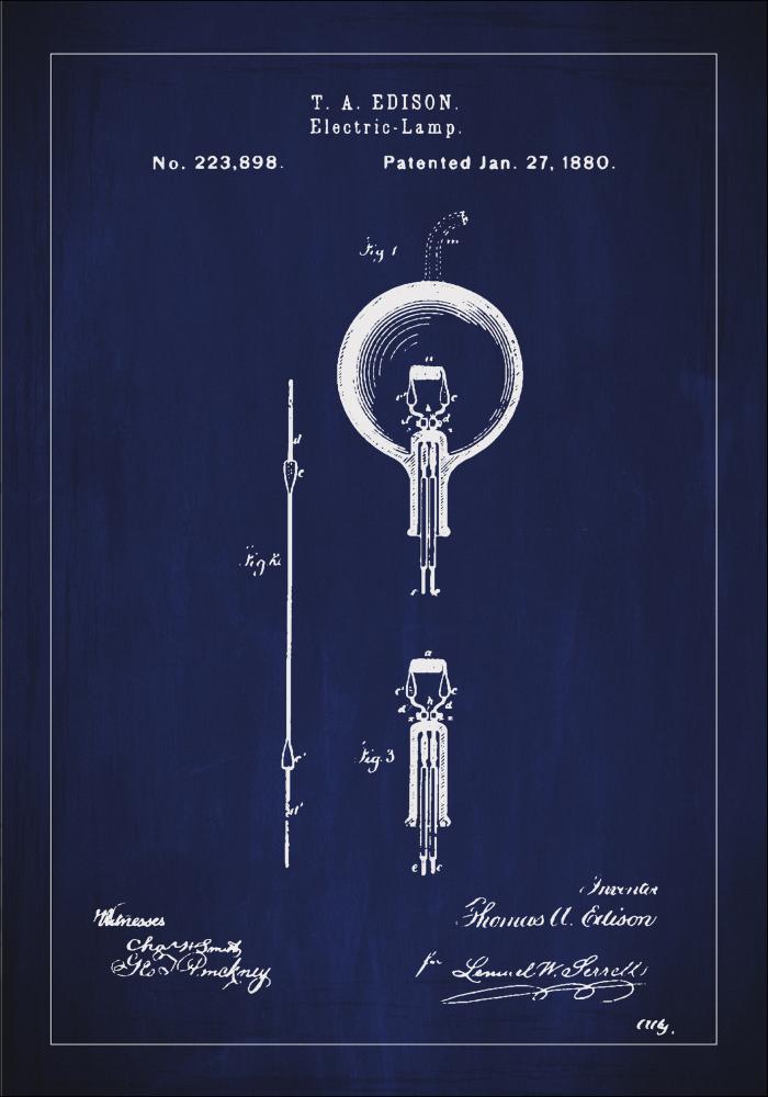 Dessin de brevet - Ampoule à incandescence B - Bleu Poster