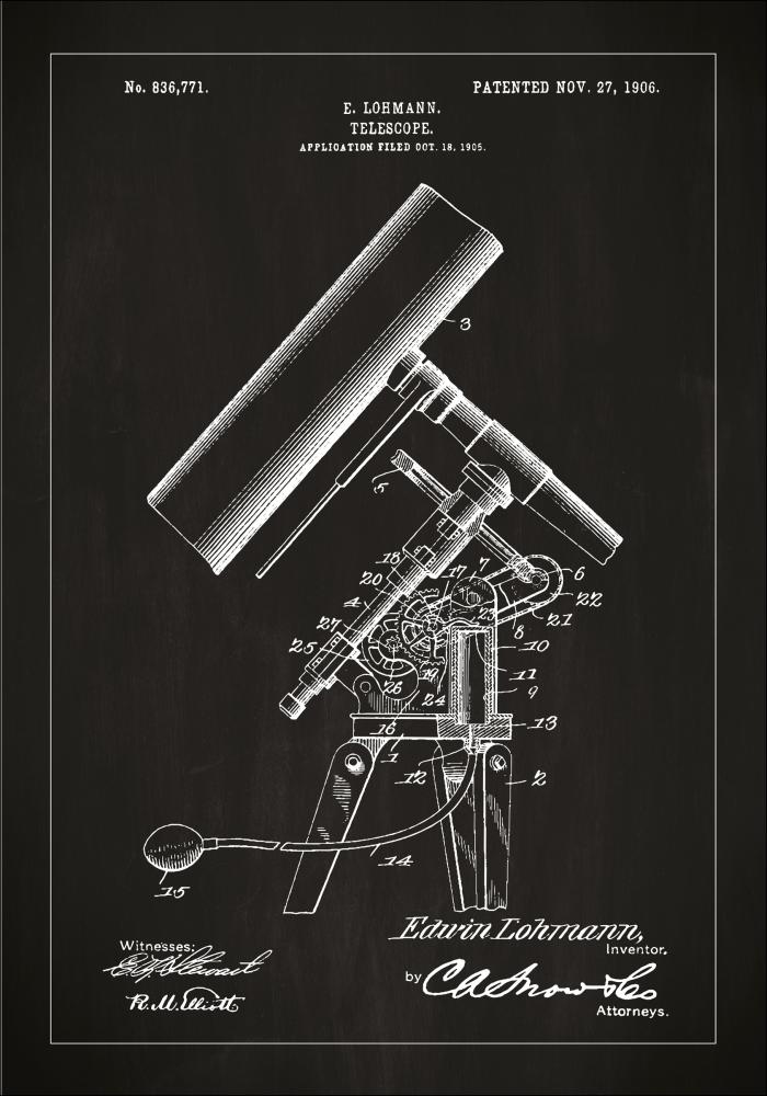 Dessin de brevet - Téléscope - Noir Poster