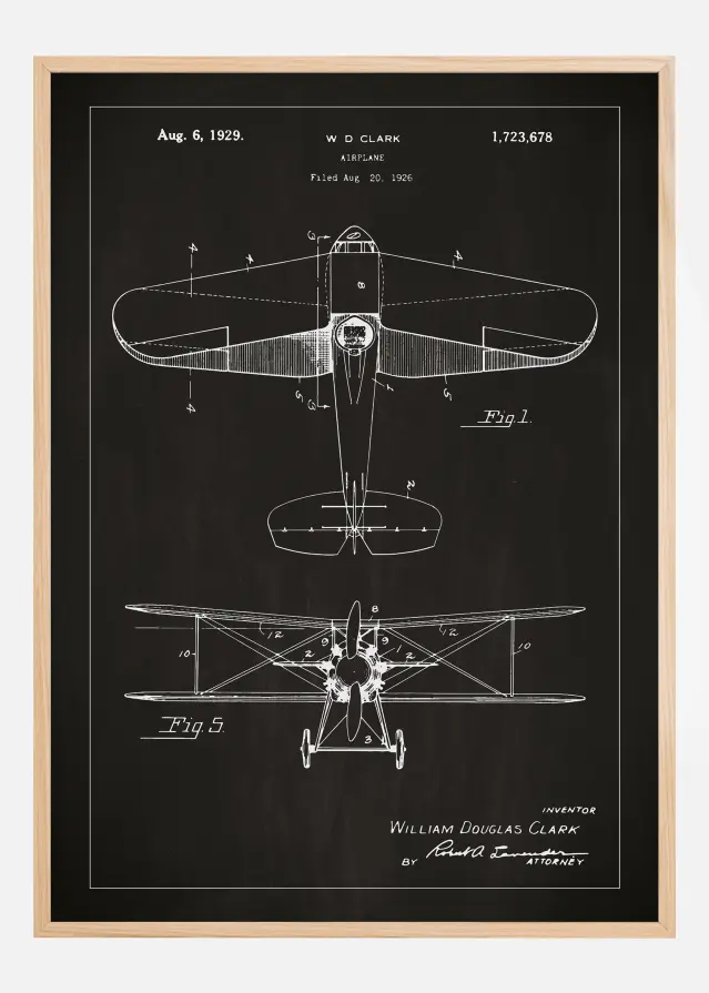 Dessin de brevet - Avion - Noir Poster