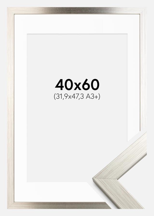 Cadre Silver Wood 40x60 cm - Passe-partout Blanc 32,9x48,3 cm (A3+)