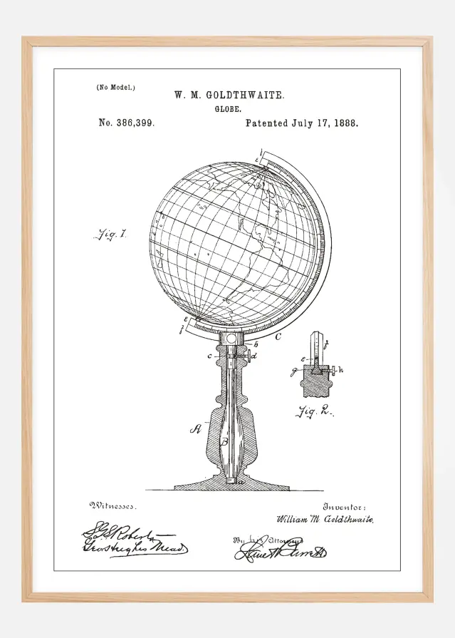 Dessin de brevet - Globe terrestre - Blanc Poster