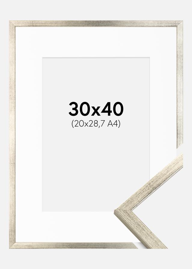 Cadre Galant Argent 30x40 cm - Passe-partout Blanc 21x29,7 cm