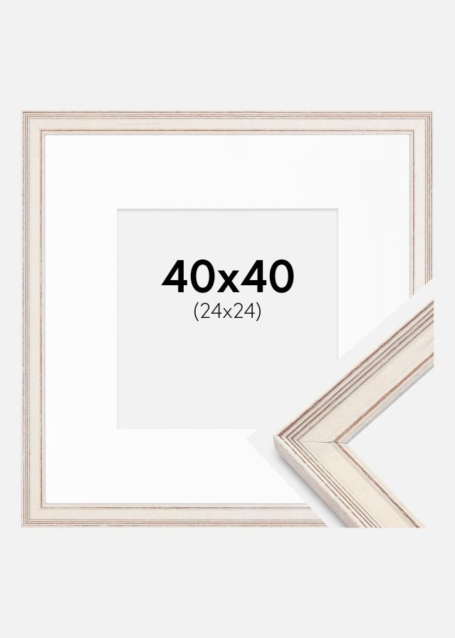 Cadre Shabby Chic Blanc 40x40 cm - Passe-partout Blanc 25x25 cm