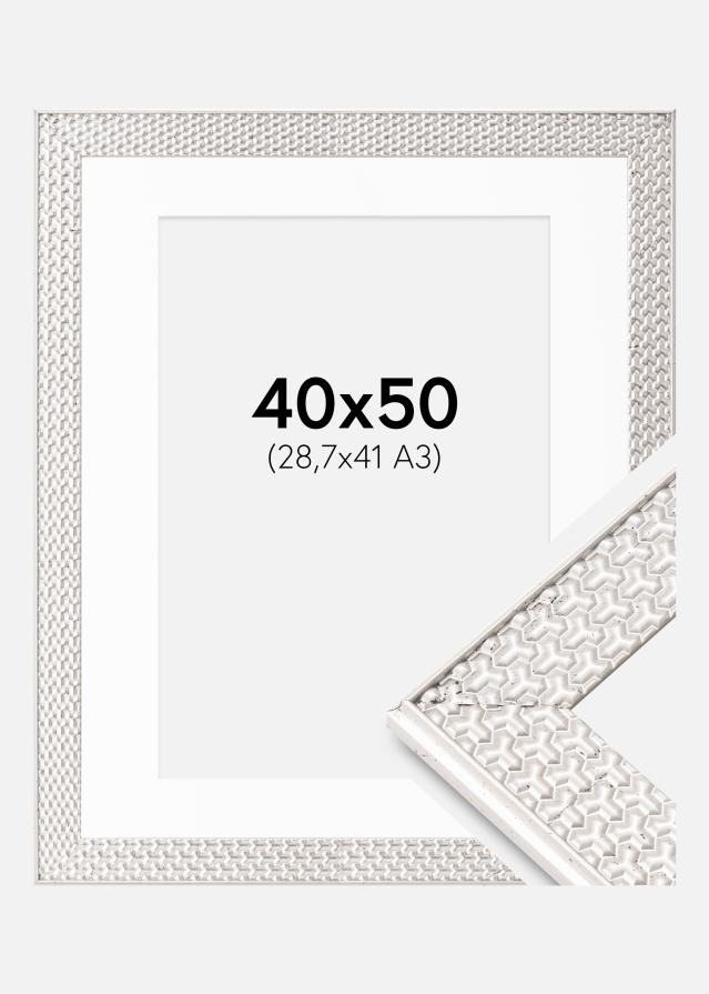 Cadre Grace Argent 40x50 cm - Passe-partout Blanc 29,7x42 cm (A3)