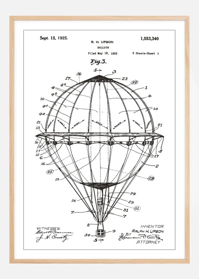 Dessin de brevet - Montgolfière - Blanc Poster