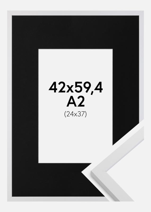 Cadre Trendy Blanc 42x59,4 cm (A2) - Passe-partout Noir 25x38 cm