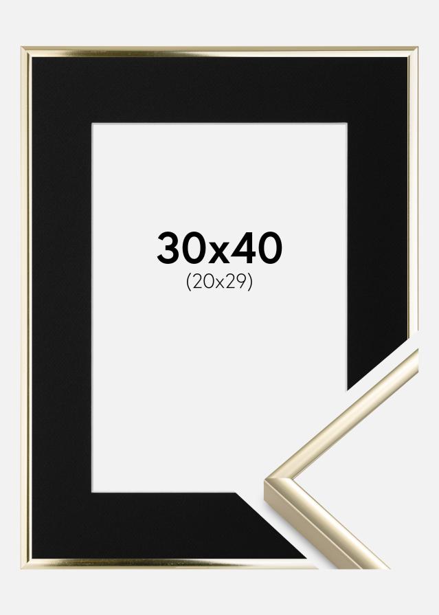 Cadre Aluminium Brillant Or 30x40 cm - Passe-partout Noir 21x30 cm