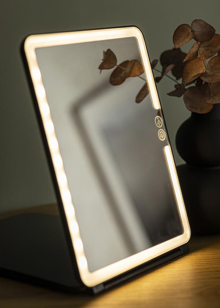 KAILA Miroir de maquillage Travel LED Rechargeable Noir 19x25 cm