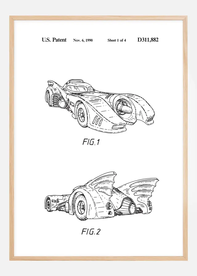 Dessin de brevet - Batman - Batmobile 1990 I Poster