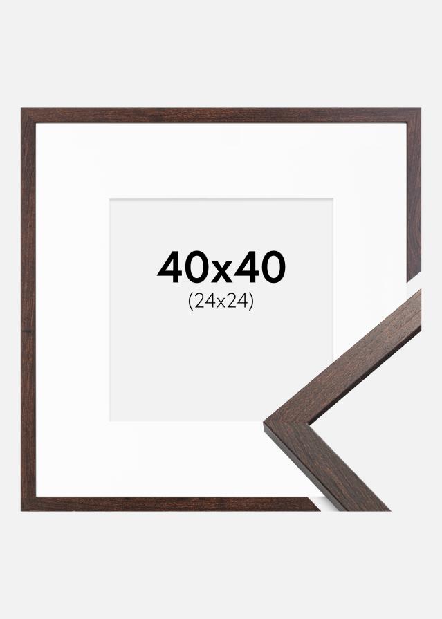 Cadre Trendy Noyer 40x40 cm - Passe-partout Blanc 25x25 cm