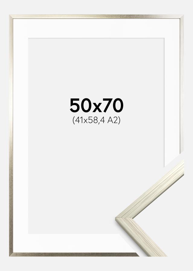 Cadre Edsbyn Argent 50x70 cm - Passe-partout Blanc 42x59,4 cm (A2)