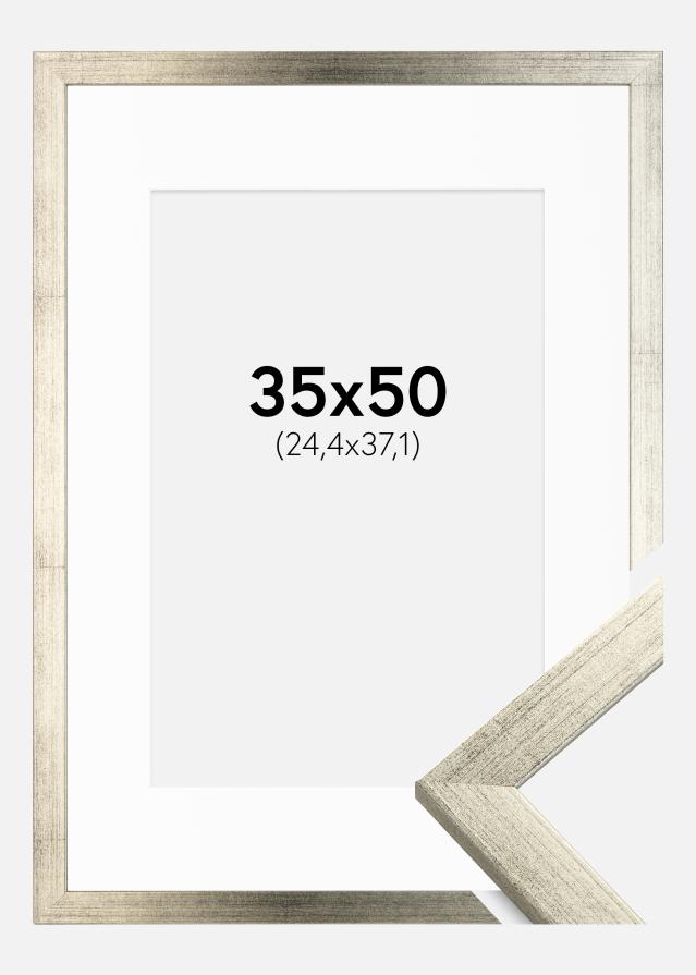 Cadre Stilren Argent 35x50 cm - Passe-partout Blanc 10x15 pouces