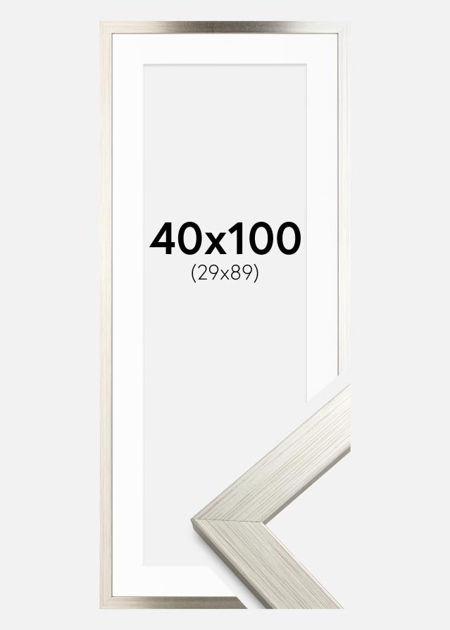 Cadre Silver Wood 40x100 cm - Passe-partout Blanc 30x90 cm