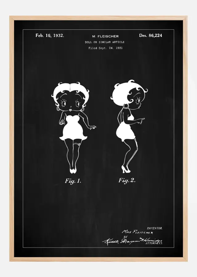 Dessin de brevet - Betty Boop - Noir Poster