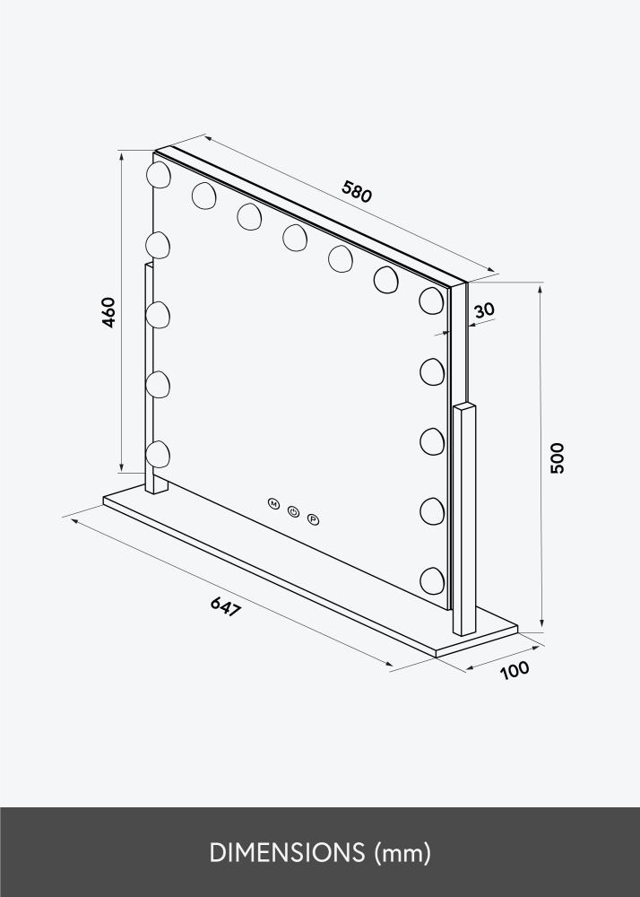 KAILA Miroir de maquillage Soft Corner LED Noir 60x52 cm