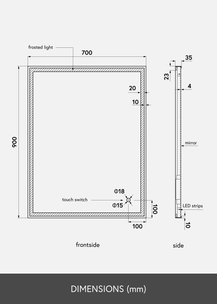 KAILA Miroir Corners LED 70x90 cm