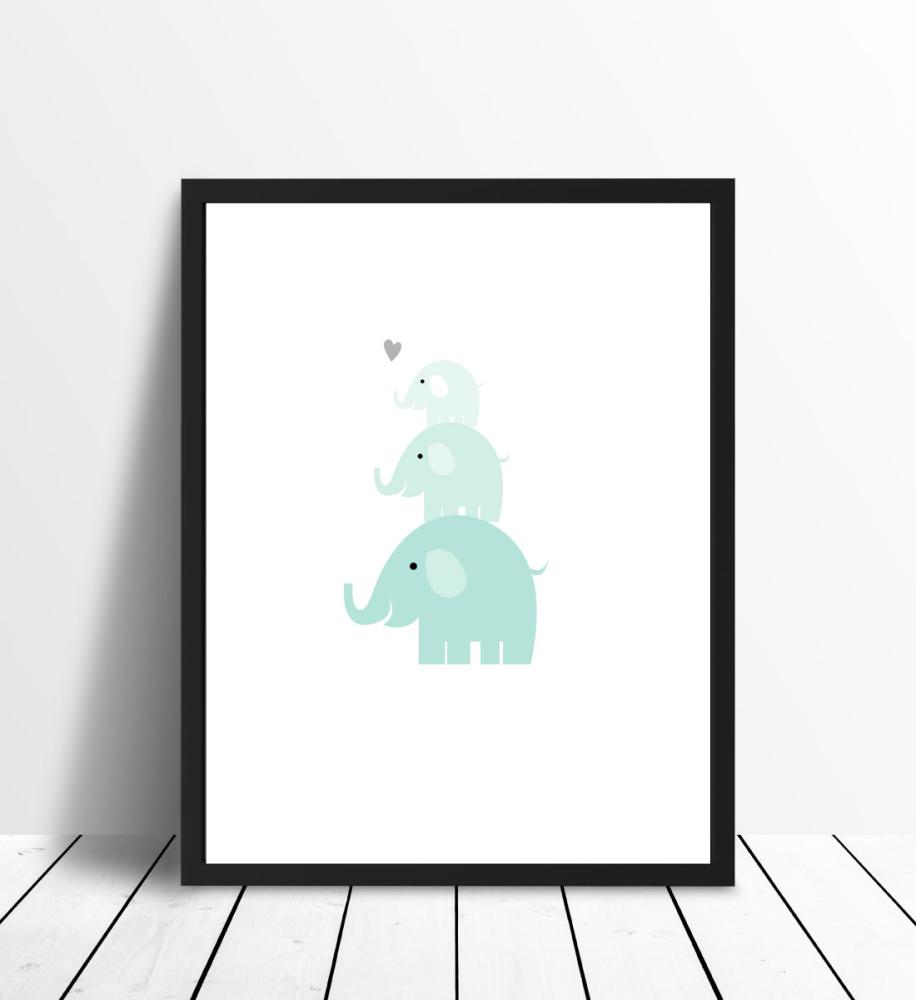 Éléphant Trio - Bleu glacial Poster