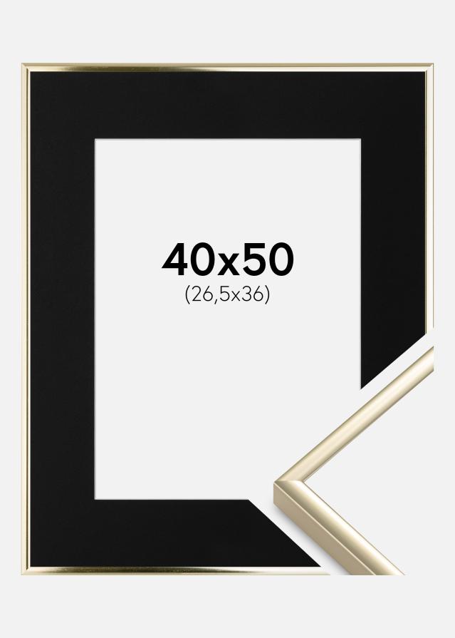 Cadre Aluminium Brillant Or 40x50 cm - Passe-partout Noir 27,5x37 cm