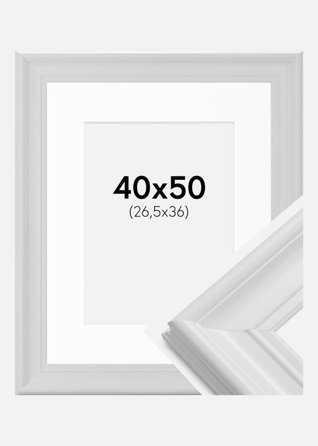 Cadre Mora Premium Blanc 40x50 cm - Passe-partout Blanc 27,5x37 cm