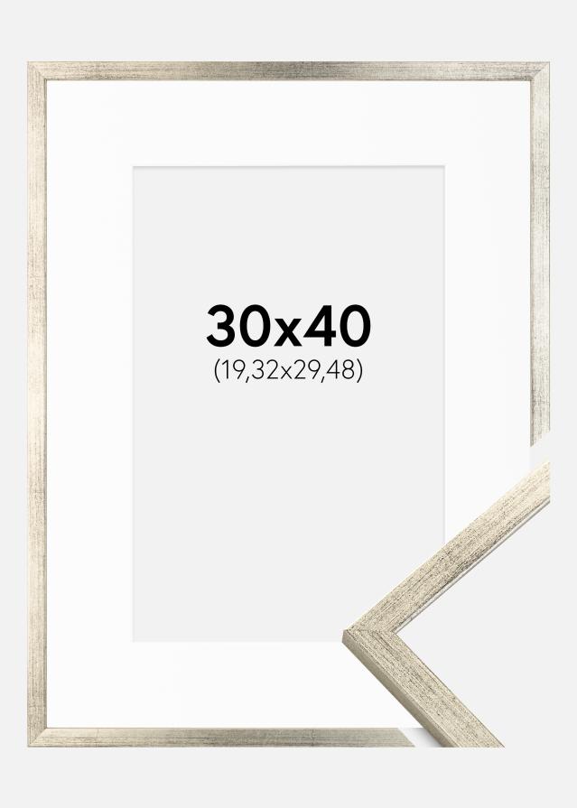 Cadre Galant Argent 30x40 cm - Passe-partout Blanc 8x12 pouces