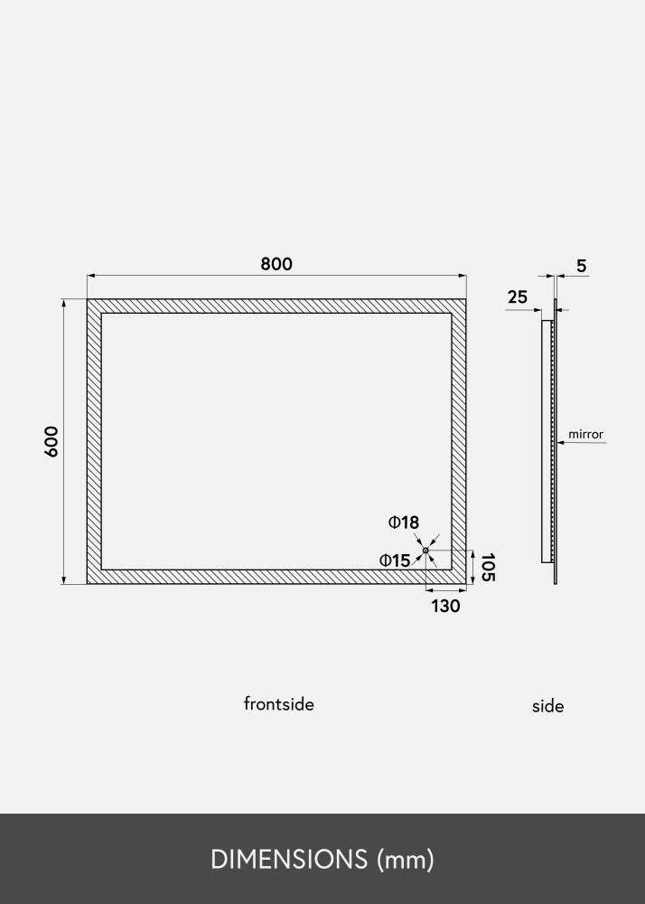 KAILA Miroir Wide LED 60x80 cm