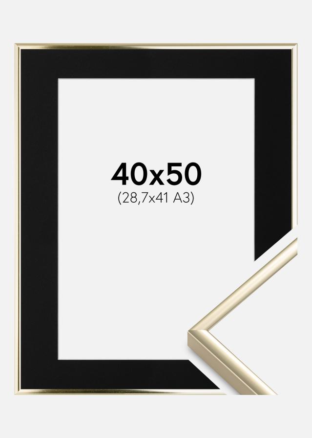 Cadre Aluminium Brillant Or 40x50 cm - Passe-partout Noir 29,7x42 cm