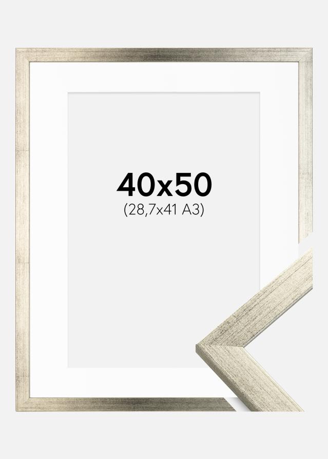 Cadre Stilren Argent 40x50 cm - Passe-partout Blanc 29,7x42 cm