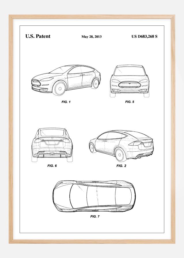 Patent Print - Tesla - White Poster