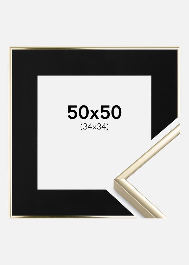 Cadre Aluminium Brillant Or 50x50 cm - Passe-partout Noir 35x35 cm