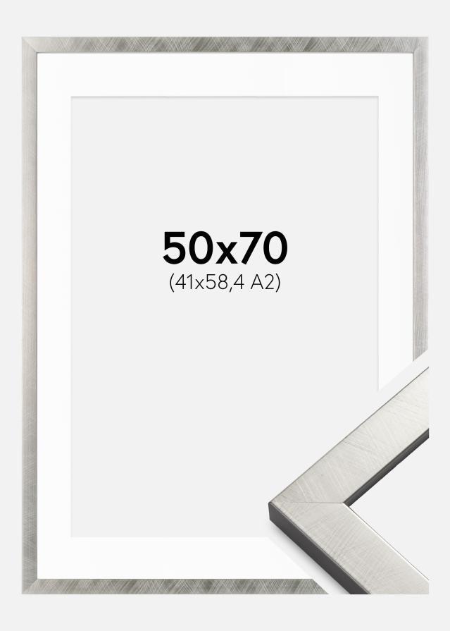 Cadre Uppsala Argent 50x70 cm - Passe-partout Blanc 42x59,4 cm (A2)