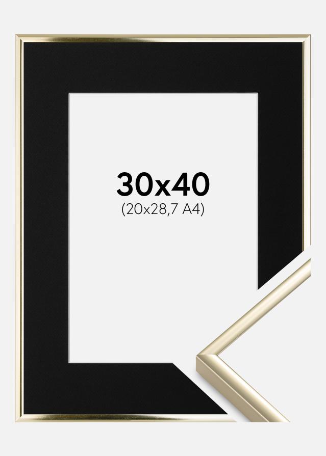 Cadre Aluminium Brillant Or 30x40 cm - Passe-partout Noir 21x29,7 cm