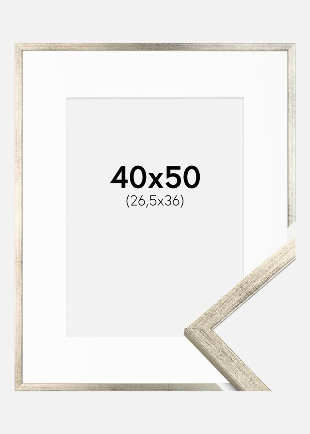 Cadre Galant Argent 40x50 cm - Passe-partout Blanc 27,5x37 cm