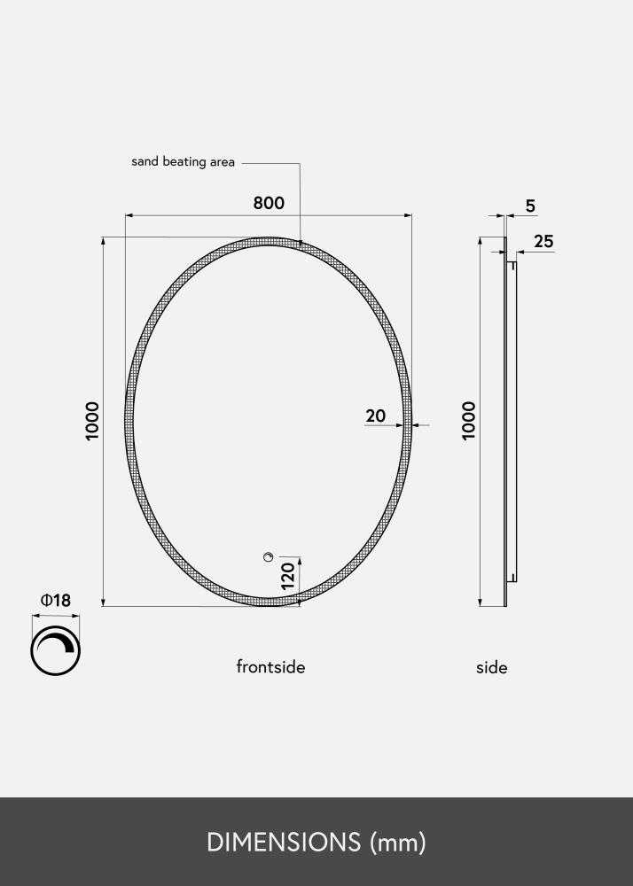 KAILA Miroir Oval LED 80x100 cm