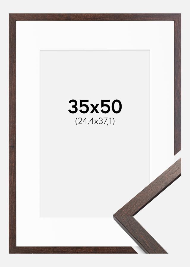 Cadre Trendy Noyer 35x50 cm - Passe-partout Blanc 10x15 pouces