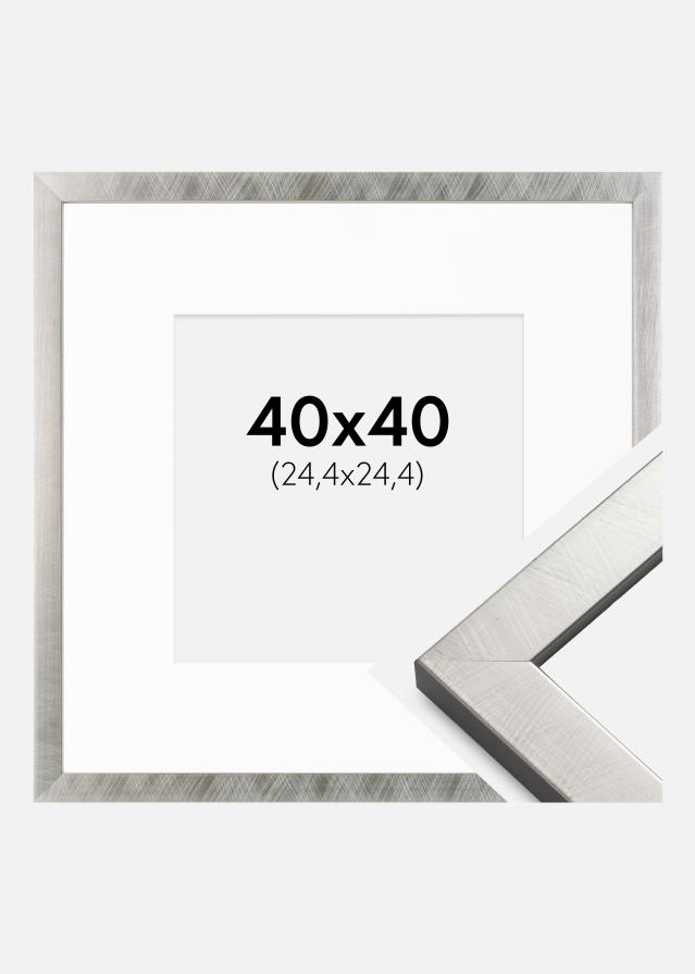 Cadre Uppsala Argent 40x40 cm - Passe-partout Blanc 10x10 inches