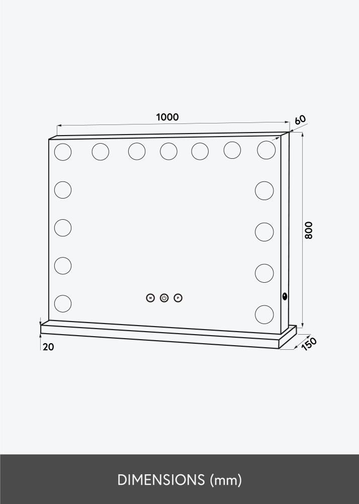 KAILA Miroir de maquillage Hollywood Edge 15 E27 Or rosé 100x80 cm