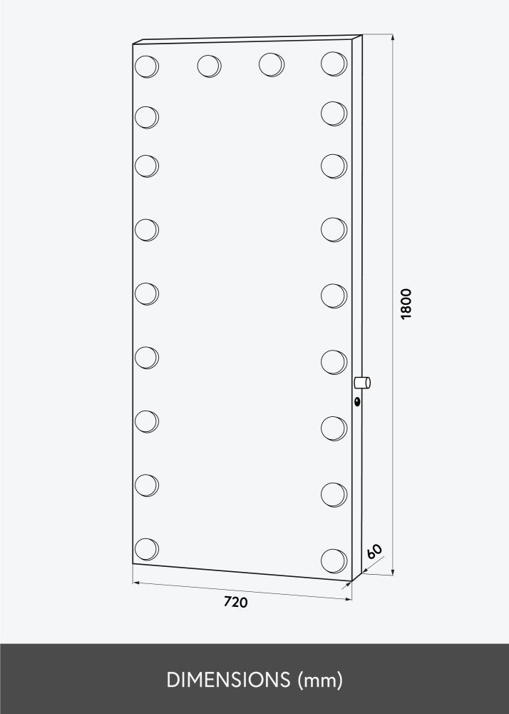 KAILA Miroir de maquillage Hollywood Edge 20 E27 Noir 72x180 cm