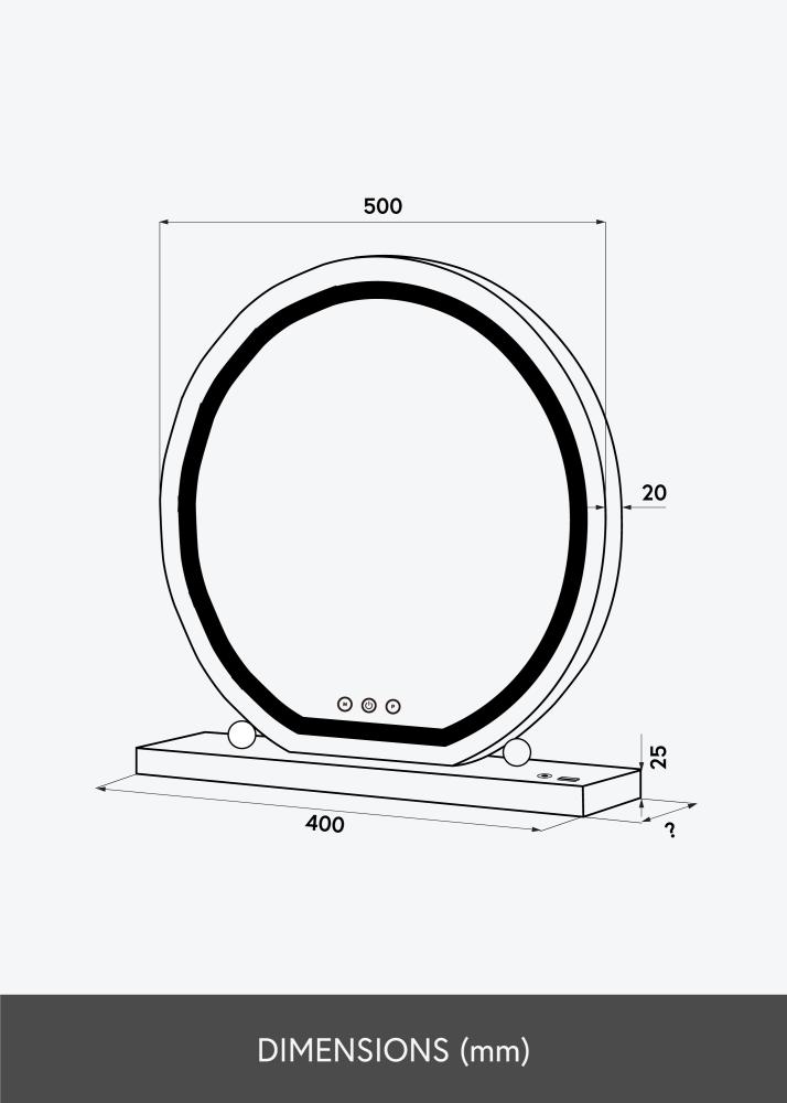 KAILA Miroir de maquillage Round LED Noir 50 cm Ø