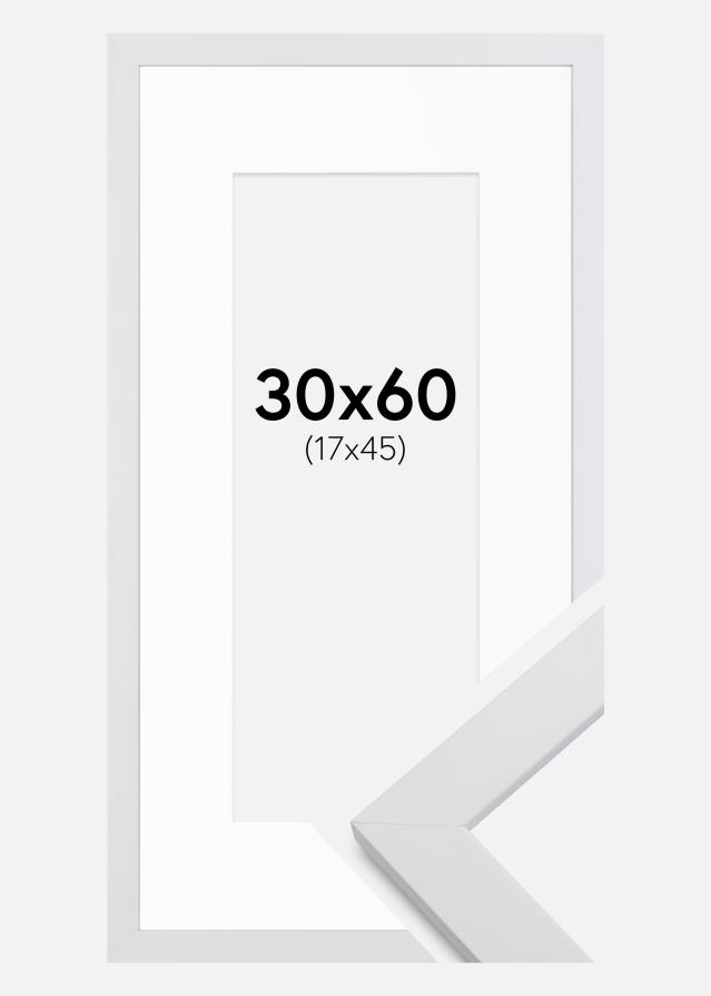 Cadre White Wood 30x60 cm - Passe-partout Blanc 18x46 cm