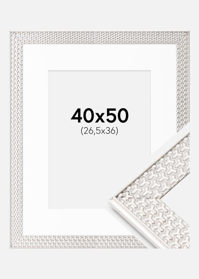 Cadre Grace Argent 40x50 cm - Passe-partout Blanc 27,5x37 cm