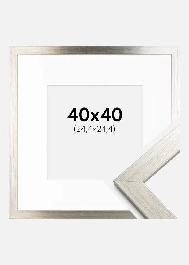 Cadre Silver Wood 40x40 cm - Passe-partout Blanc 10x10 inches